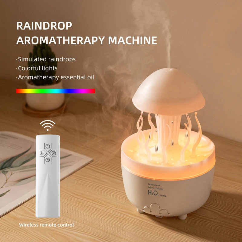 Rotating Raindrop Remote Control Aromatherapy Machine Simulation Color Light Essential Oil Seaweed Air Humidifier Household