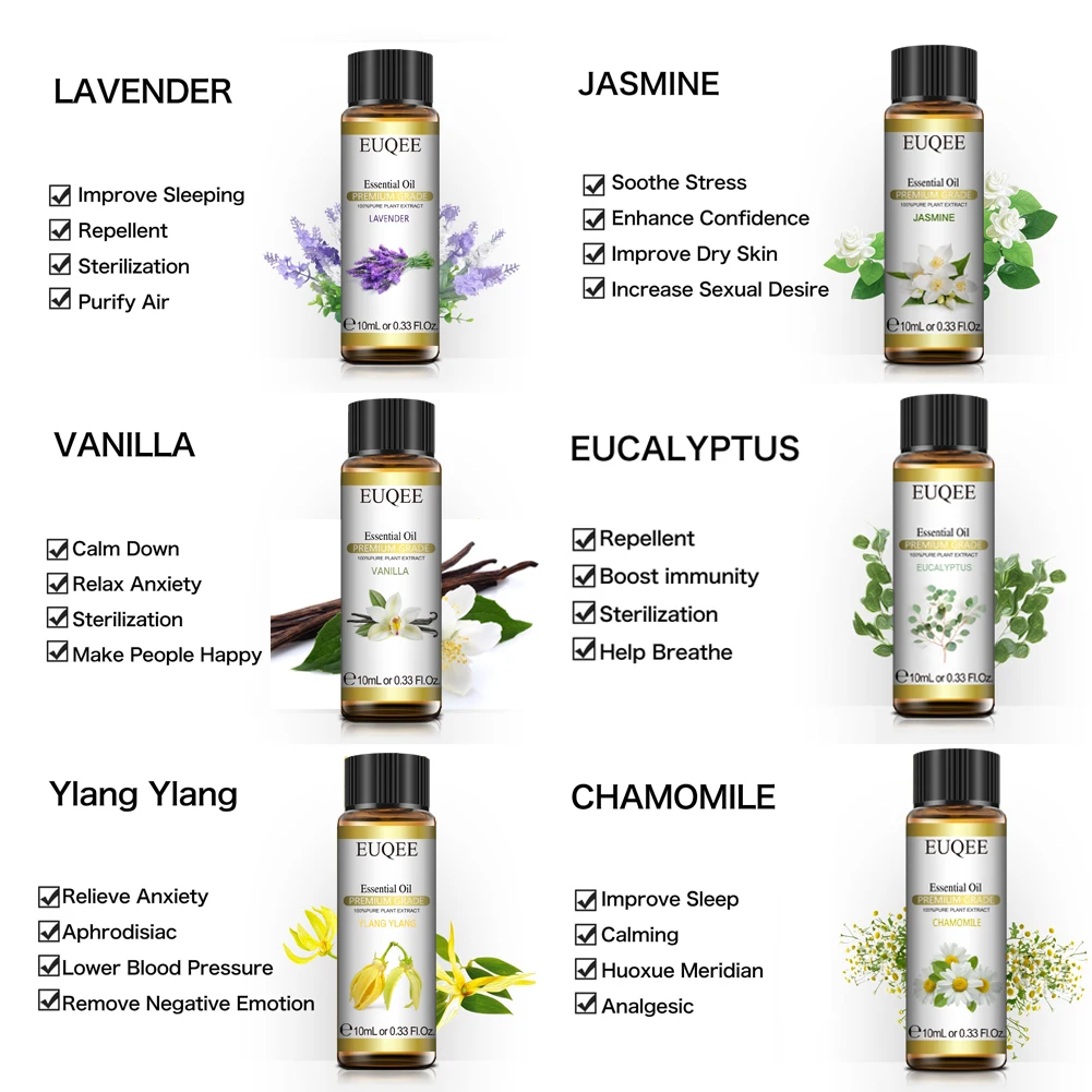 EUQEE 45 Flavor Essential Oils Set Jasmine Vanilla Grapefruit Cardamom Palo Santo 10ml Aroma Oil For Homemade Candle Skin Care