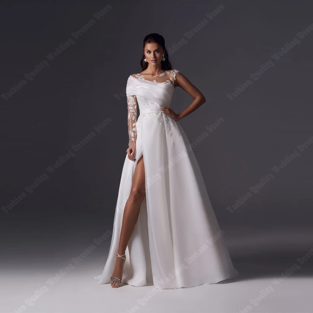 

Charming A-Line Women Wedding Dresses Sexy Side Forking Sweetheart Collar Bridal Gowns Graduation Vestidos De Novias Customized