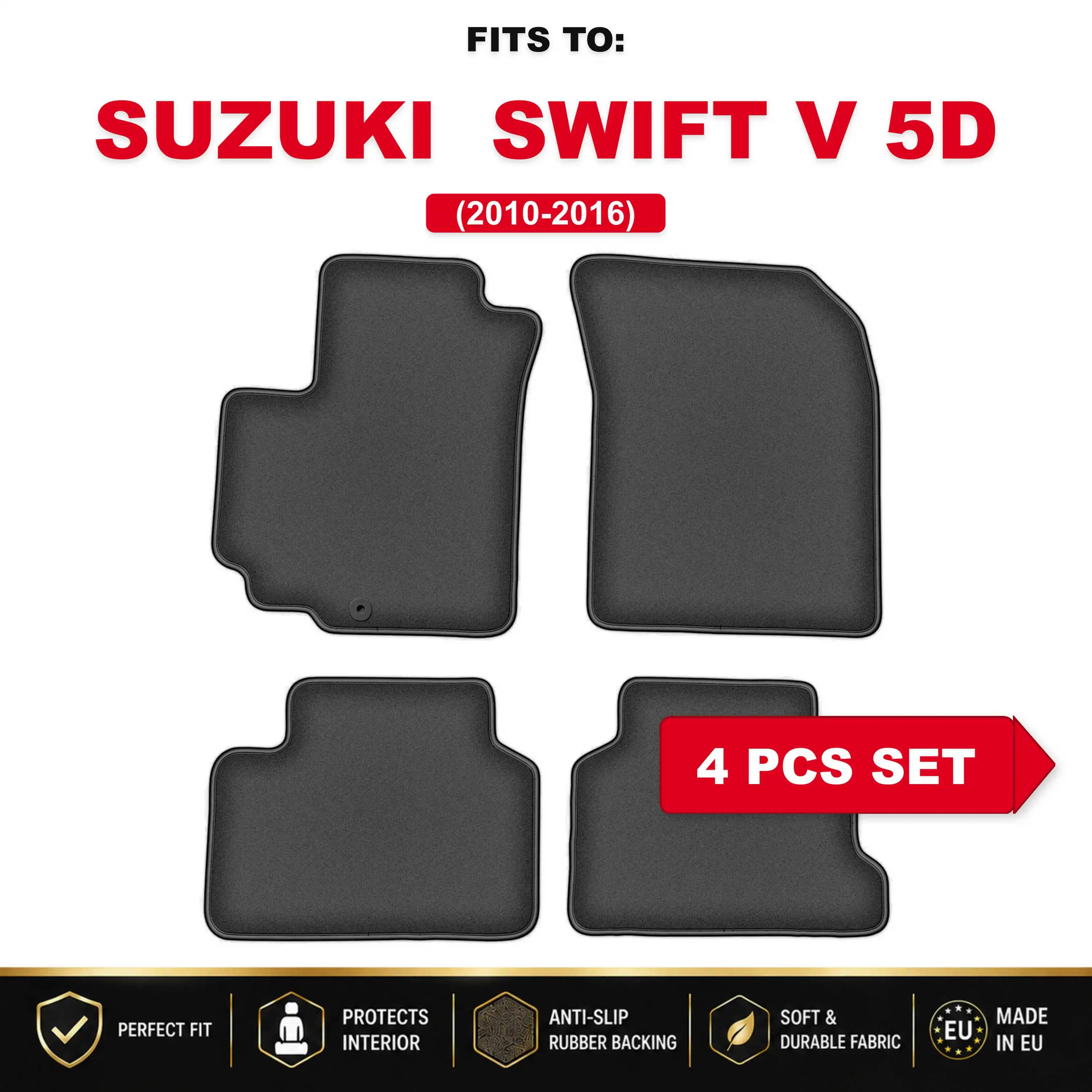 PREMIUM velours automatten voor: Suzuki Swift V 5D 2010-2016 auto passende automattenset