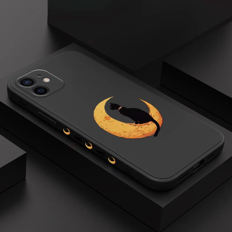 

Moon Black Cat Phone Case For iPhone 12 11 X XR XS 8 7 SE2 Pro Max Plus Mini Liquid Silicone Soft Cover