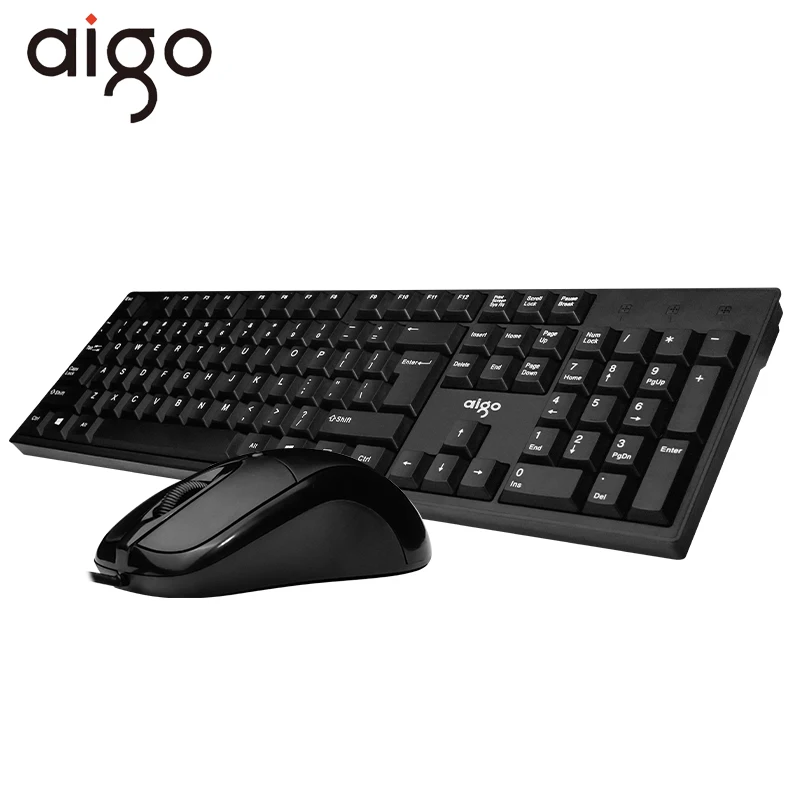 Aigo WQ1808 Set tastiera e Mouse cablati USB 104 tasti ergonomia Kit tastiere Desktop per Laptop con processo UV per uso domestico e in ufficio