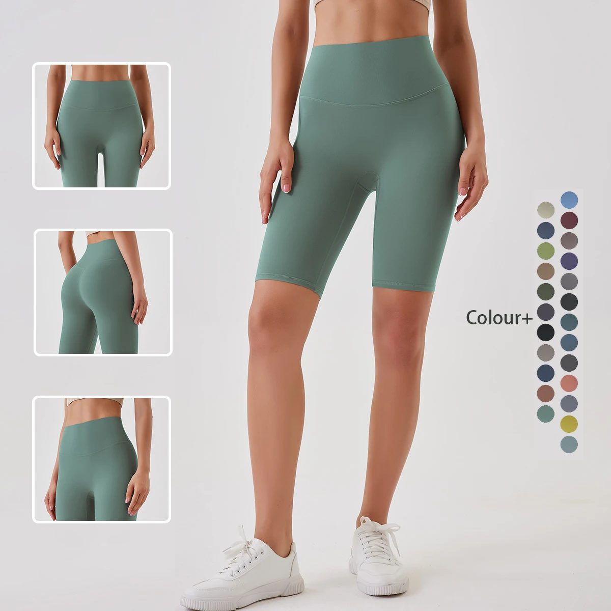 شورت نسائي قصير للصالة الرياضية شورت رياضي قصير لليوجا مقاوم للقرفصاء عالي الخصر للياقة البدنية شورت ضيق سريع الجفاف #1