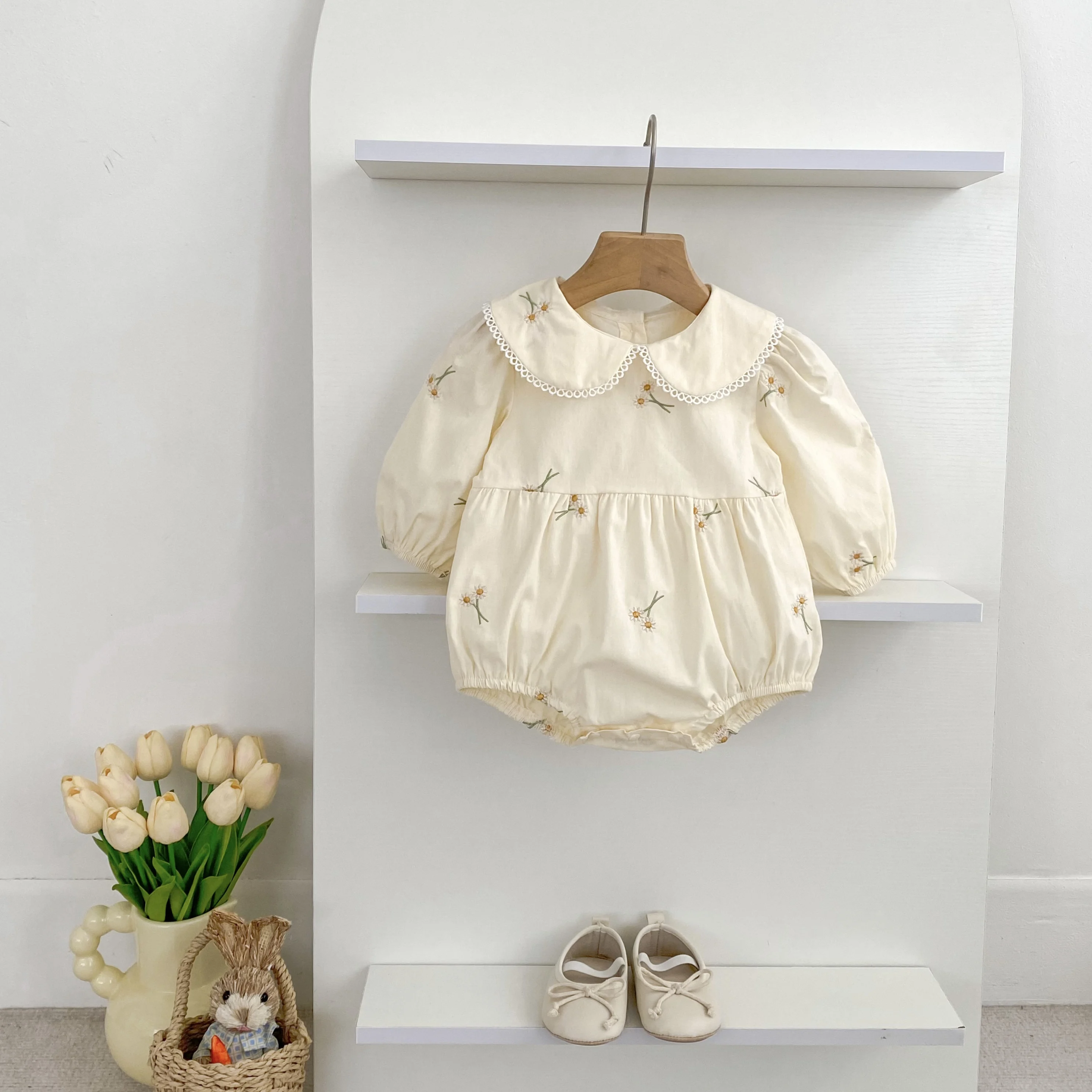 0-24 متر الخريف الطفل رومبير بأكمام طويلة القطن المطبوعة الوليد الطفل بنات الجولة الرقبة داخلية الكورية نمط طفلة الملابس #5