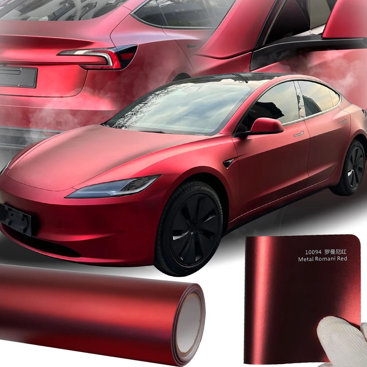 

Electroplated Metal Roman Red Car Packag Film Vinyl Roll Air Release Body Color Chang Sticker for Doors Front Covers Rearview
