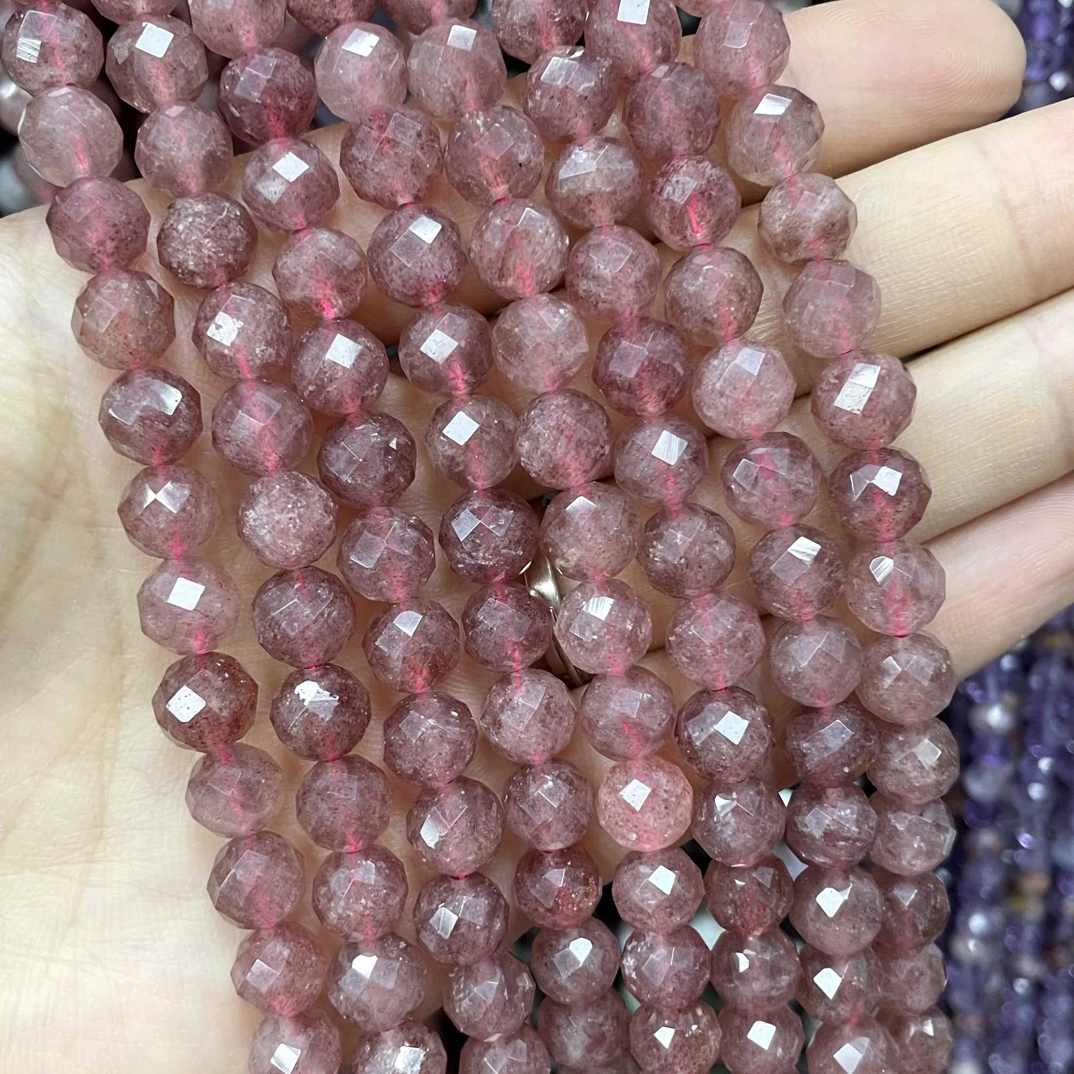 6/8/10MM Natural Stone Faceted Amethysts Aquamarines Amazonite Round Spacer Beads For Jewelry Making DIY Bracelet Necklace