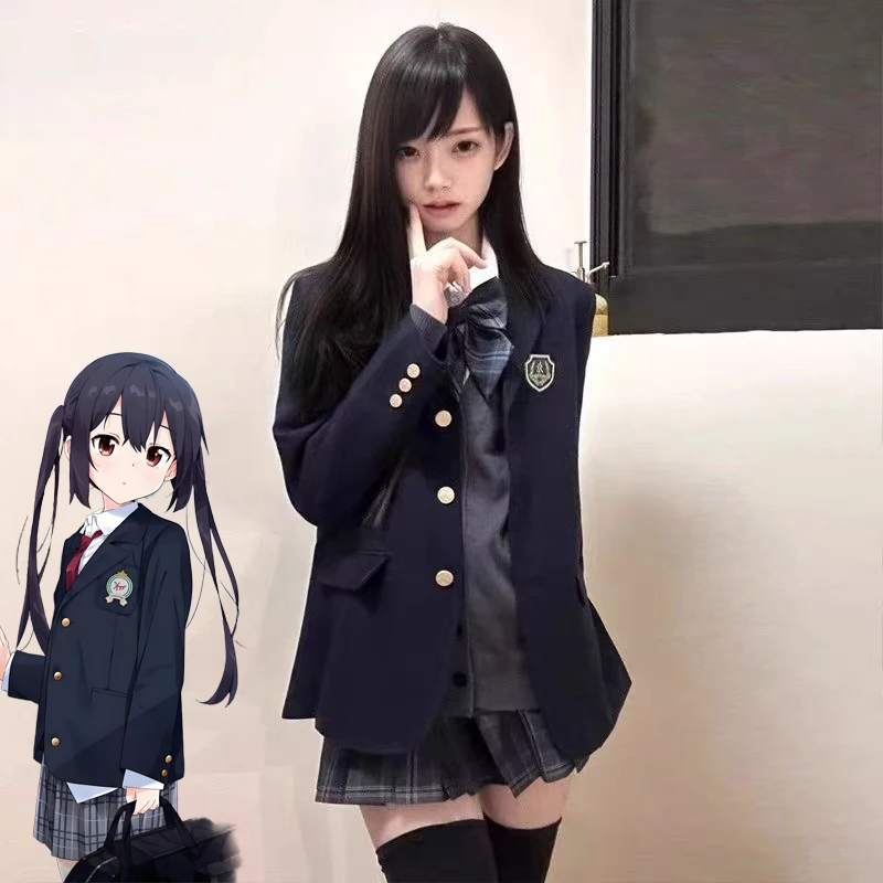 

Anime K-ON Hirasawa Yui Akiyama Mio Cosplay Coat Costume Unisex JK School Uniform Top Navy Blue Suit Jacket Carnival Clothes