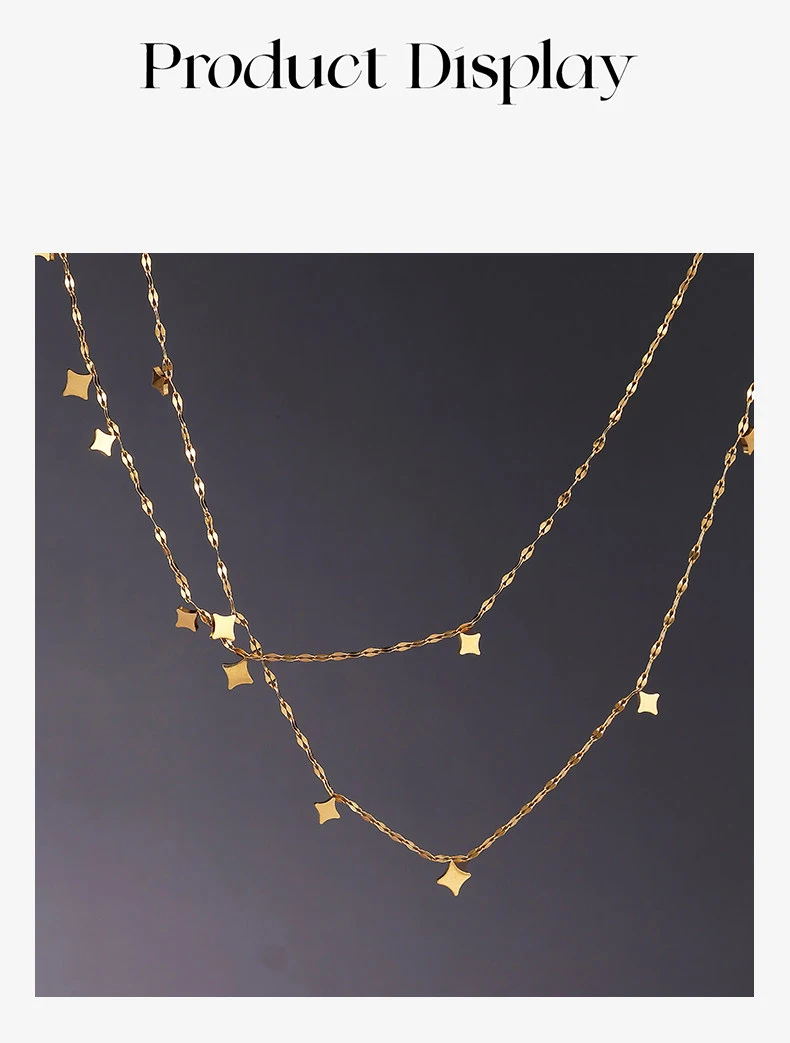 Edelstahl Doppelschichtige Goldfarben Starburst Anhänger Halskette für Frauen Nicht-verblassender Schmuck Schlüsselbeinkette Mode-Accessoire – Detail 9