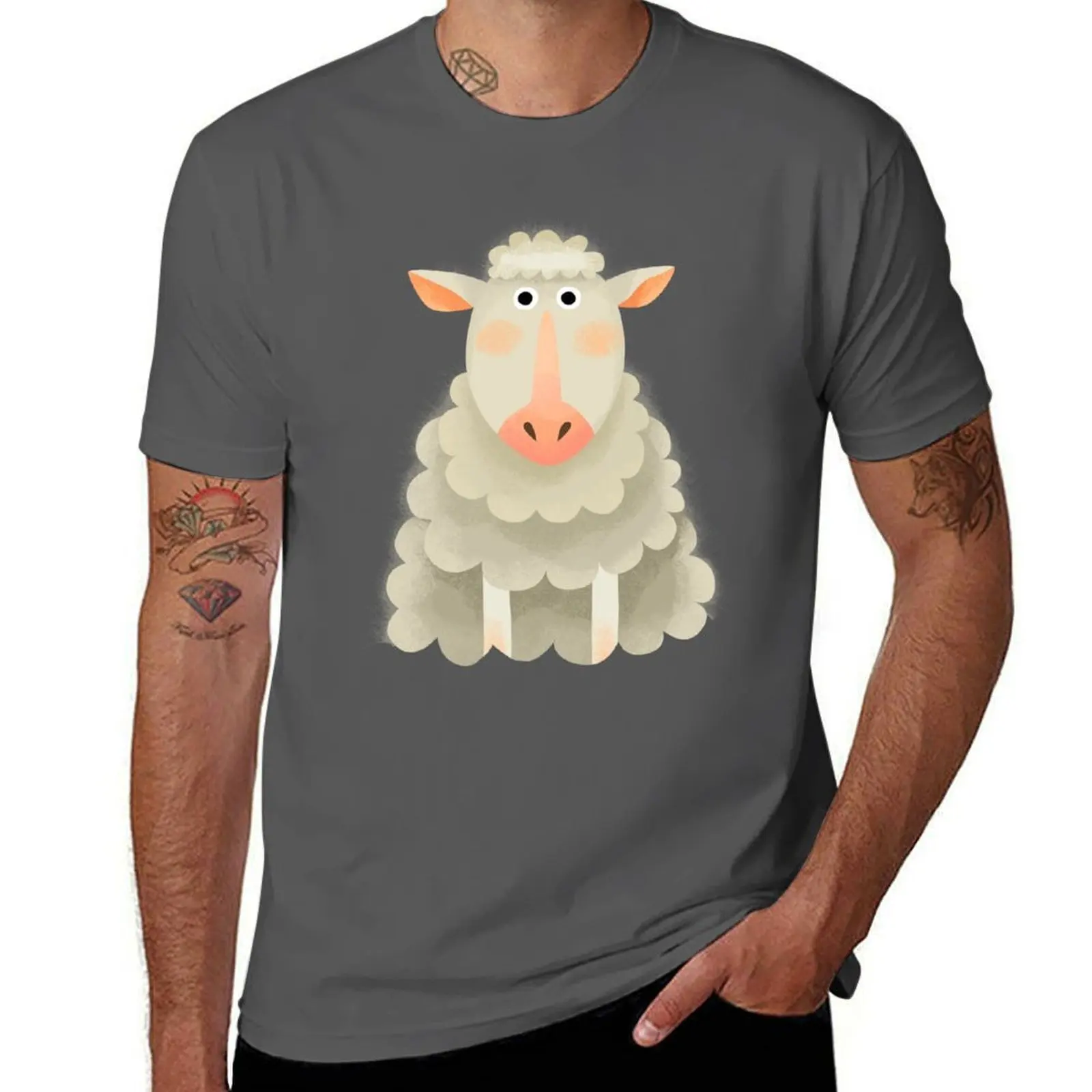 

Sheep Portrait Art, Nursery, Sheep In Pink T-Shirt Basic Breathable Solid Color T-Shirt