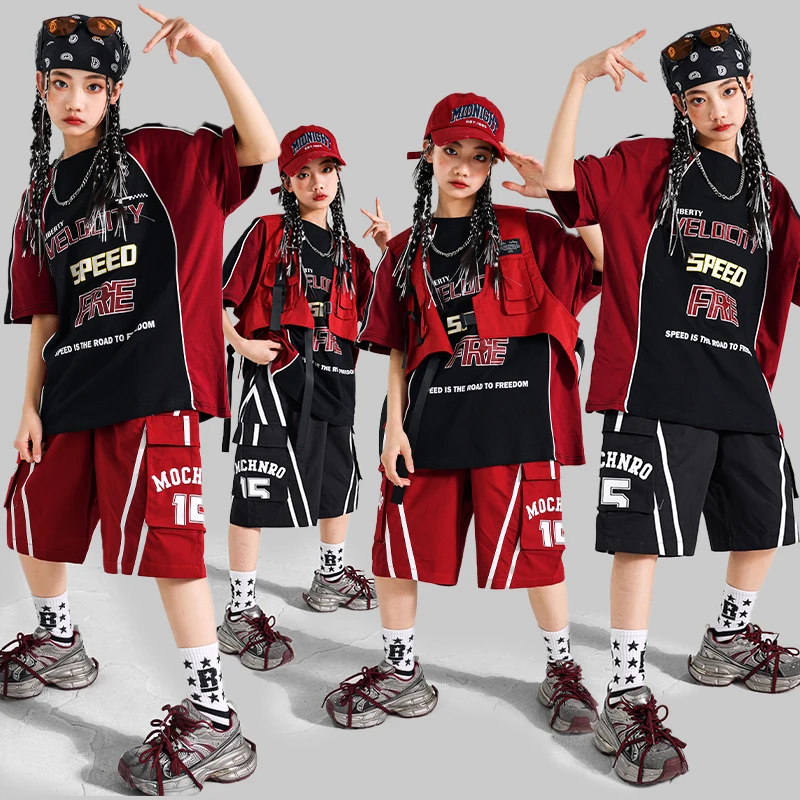 Teenage Fashion Hiphop Jazz Dance Costumes T-shirt Shorts Clothing Set for Boy Girl Hip Hop Street Style Outfit Suit Stage Wear