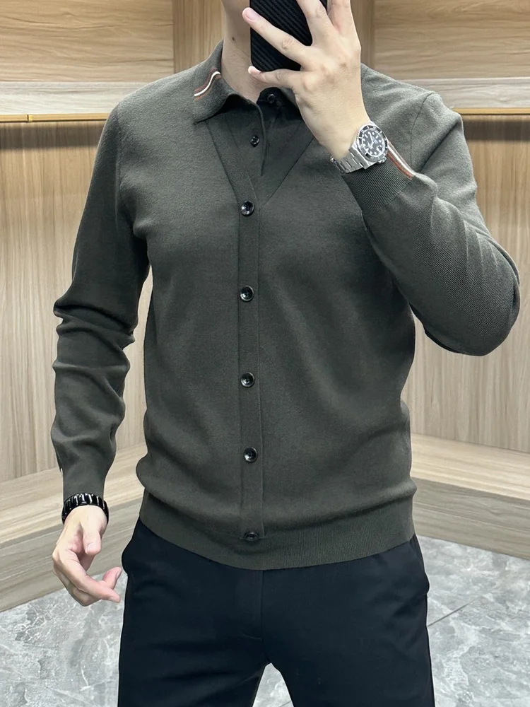 

Элитный мужской свитер с длинным рукавом в стиле пэчворк, приталенный, класса люкс, для повседневного и делового стиля