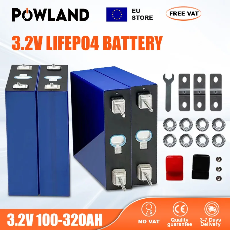Batteria POWLAND Grado A 3.2V 100Ah 150Ah 280Ah 320Ah LiFePO4 Non TVA fosfato di ferro al litio per motore per auto 4S 12V 24V 3C STORE UE