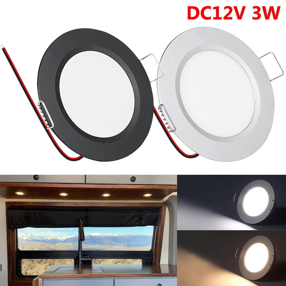 Ultra İnce RV Tekne Gömme Tavan LED Panel Işık Camper İç Dolap Işıkları DC12V 3W Kısılabilir Tam Alüminyum Downlight