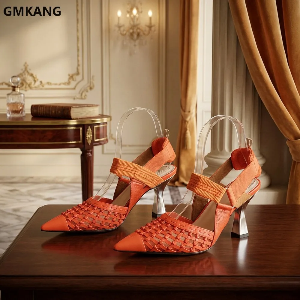 

Women's Open Weave Mesh Pointed Toe Platform Sandals, Thin High Heel Dress Sandals, Breathable Summer Shoes, Elegant Evening