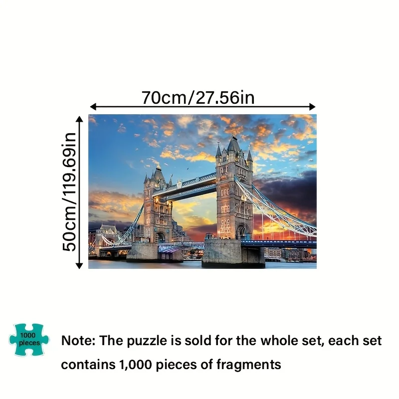 จิ๊กซอว์ภาพทิวทัศน์สะพานลอนดอนทาวเวอร์ยามพระอาทิตย์ตกดิน สำหรับผู้ใหญ่ แนวการเดินทาง เกมเสริมสร้างสติปัญญา ของเล่นตกแต่งบ้านเพื่อการพักผ่อน
