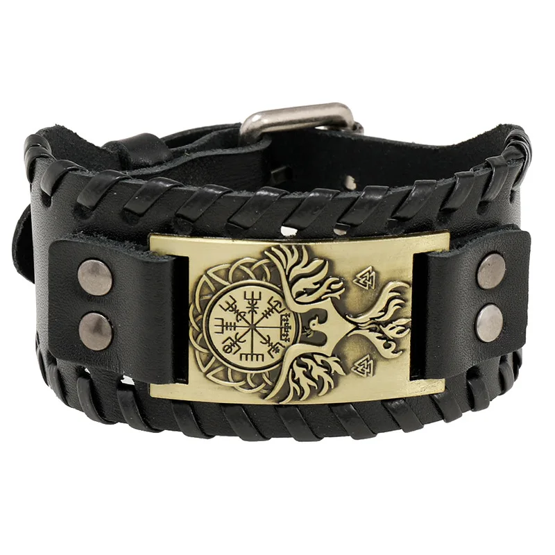 Trendy Viking Bracelet Nordic Rune Compass God Bird Charm Men\'s Bracelet New Fashion Leather Woven Jewelry Accessorie Party Gift