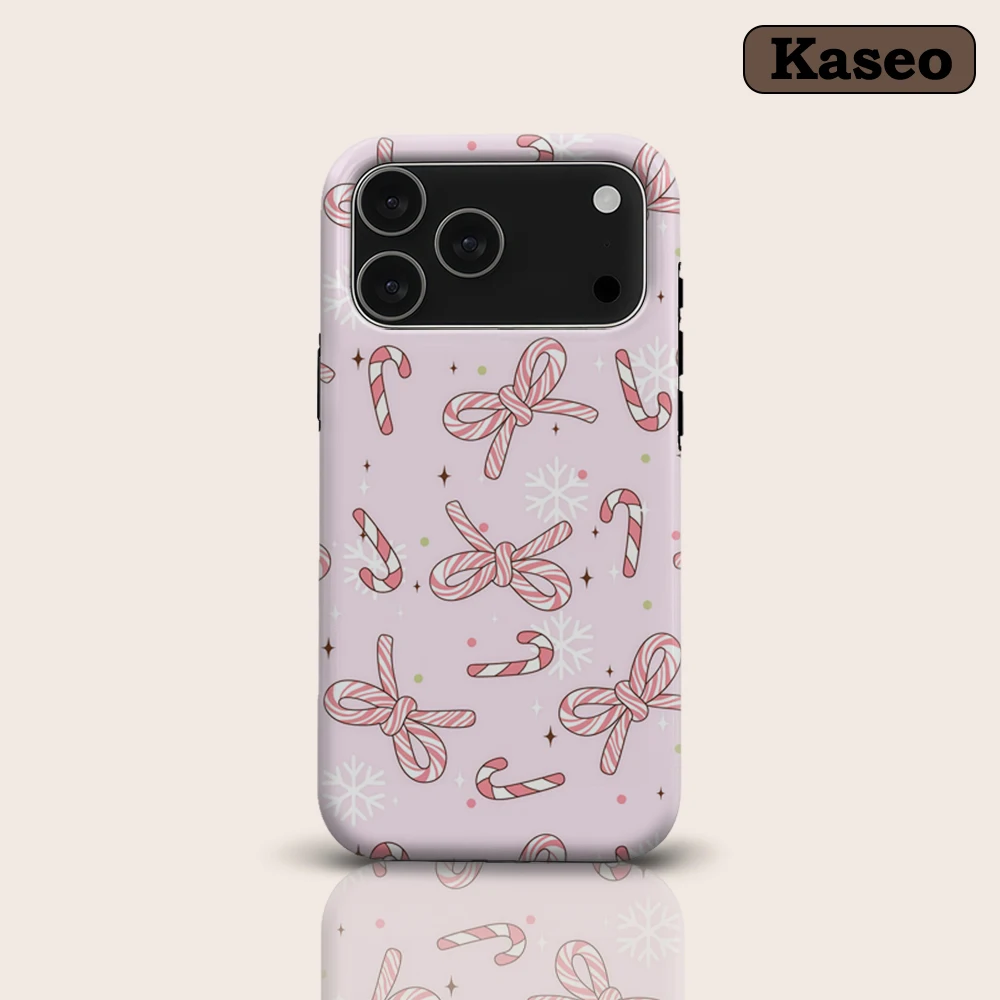 Rosa Zuckerstangen- & Schleifenmuster für magnetische Handyhülle für iPhone 17 16 15 14 13 Pro Max Plus – Robuste Einzel- & Doppelschicht-Hülle