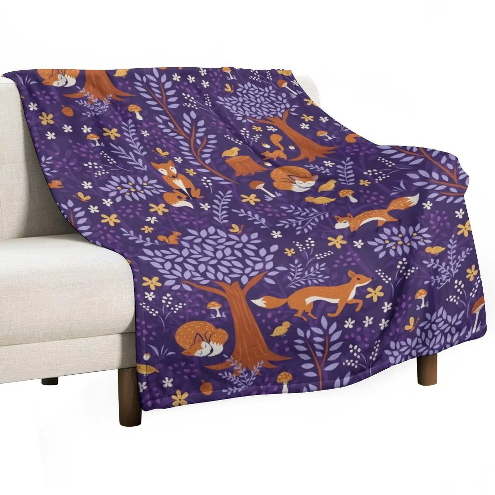 

Foxes Playing in a Purple Forest Throw Blanket Giant Sofa Heavy Travel Summer Blankets