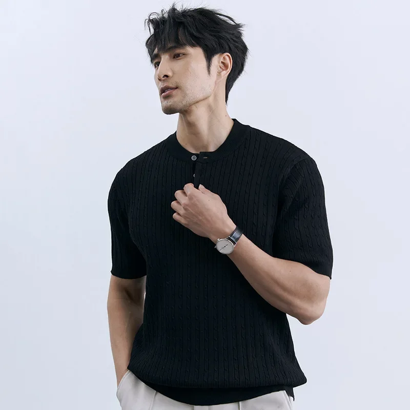 Summer Men's T-shirt Short-sleeved Knitted Sweater Elastic Korean Version Loose American Men's Clothing Men's Top
