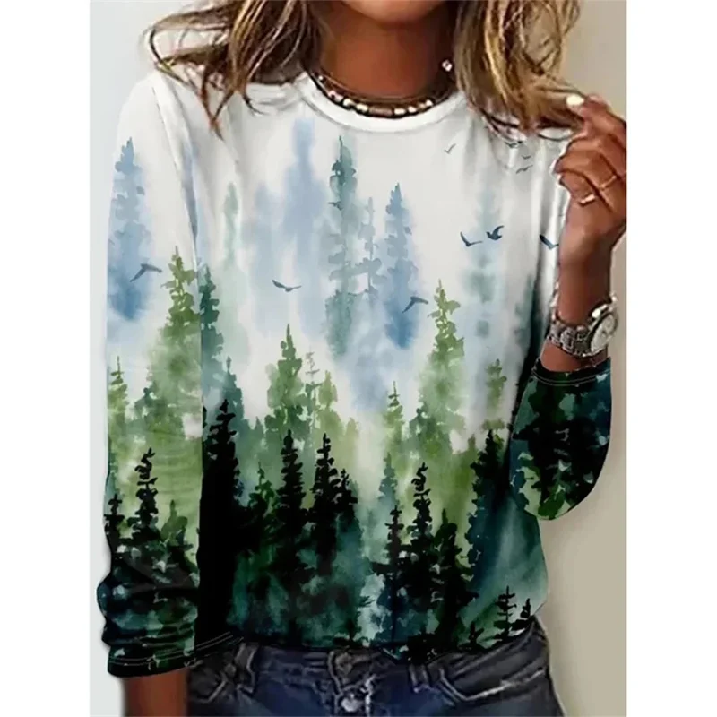 New Spring 3D Print Colorful Florals Long Sleeve T Shirts Fashion Streetwear Pullovers Women Y2k Clothing Beautiful Girls Tops