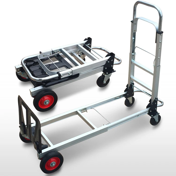Multifunctional Aluminum Alloy 4 Wheels Heavy Goods Transportation Tool Folding Hand Cart With Rubber