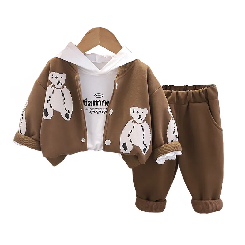 Childrens Sets 2024 Spring Autumn Baby Boy Clothes Cartoon Cardigan Jackets + Hooded Hodies + Pants Suit for Kids Boys Outfits