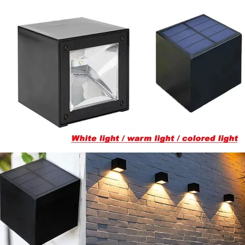 

Солнечные настенные светильники, квадратные солнечные беспроводные настенные бра, IP65, водонепроницаемые, уличные, декоративные для сада, двора, патио, декора забора