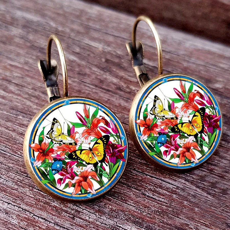 Fantasy Colorful Butterfly Earrings Exquisite Sweet Glass Earrings Fashionable Retro Butterfly Style Women\'s Earrings