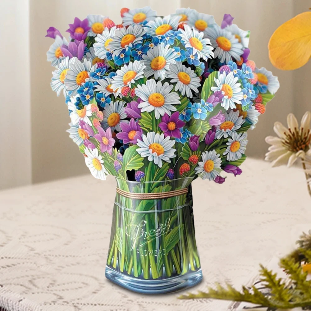 3D 팝업 꽃 인사 카드, 어머니의 날 종이 업 꽃 부케, 생일 발렌타인 데이 엽서 선물