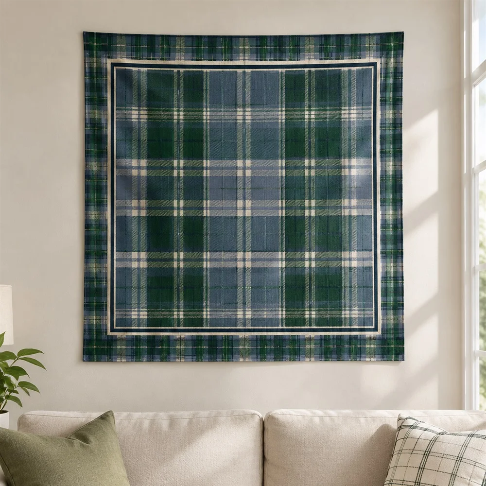 VIKAMA Scottish Tartan Plaid Tapestry Wall Hanging, Checked Pattern Wall Art, British Decor for Living Room Bedroom Study Cabin