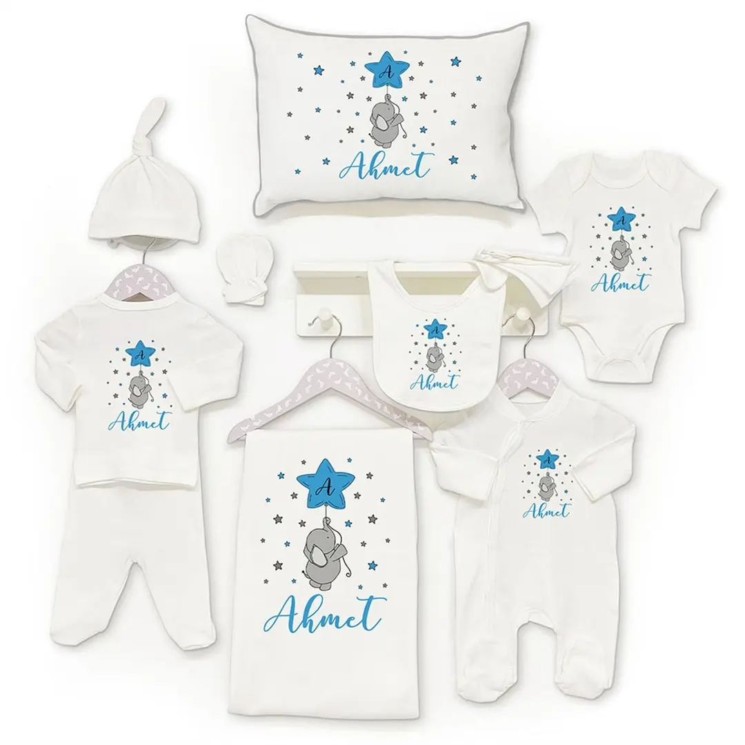 Personalized Organic Cotton Fabric Girl Boy Baby 10-Pcs Jumpsuit Set Custom Clothes Winter Spring