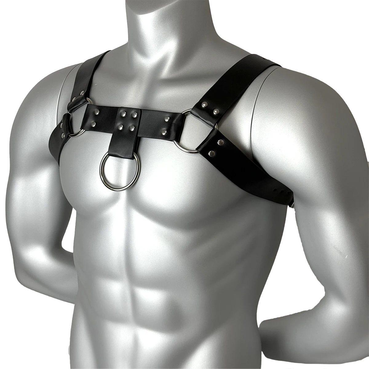 Mens Sexy Underwear Harness Pu Leather Studded Decor Harness BDSM Gay Upper Body Adjustable Bondage Harness Sex Fetish Clothing