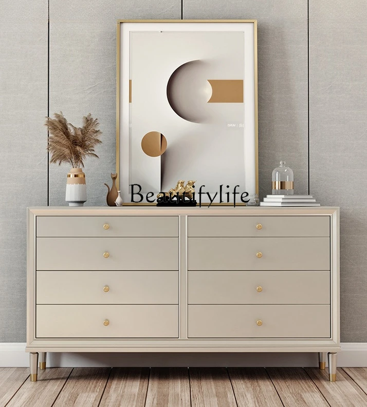 

American Light Luxury Solid Wood Bedroom Chest of Drawers Simple Modern Living Room Entrance Drawer Locker