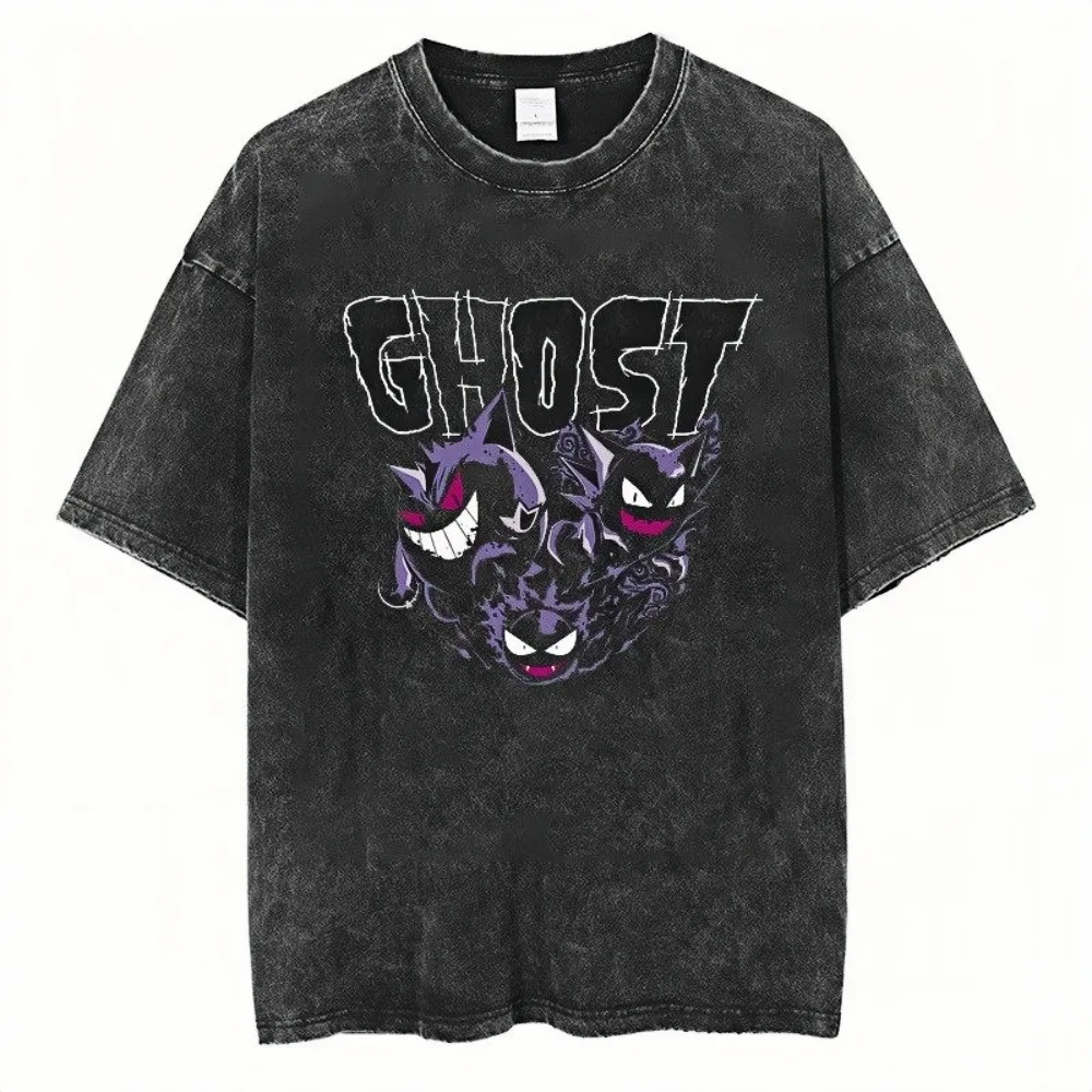

Футболка Ghost Type Gengar Pokemon Acid Wash, смелый текст, свободные футболки большого размера с графическим принтом, унисекс, повседневные топы в стиле темного сердечника в стиле гранж