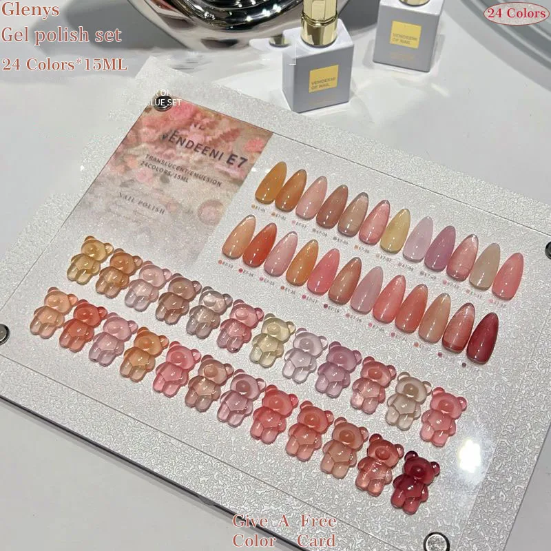 Glenys 24 color jade jelly nail polish gel popular all the year round Soaking gel powder tender white nail salon varnish set