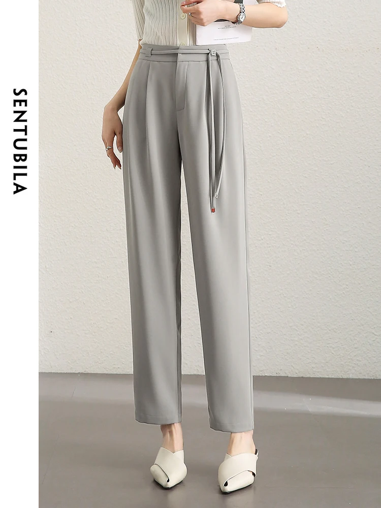 

SENTUBILA Straight Ankle-Length Pants 2024 Summer New Korean Light Grey Casual Dress Pant Simple Commuter Trousers 142K53889