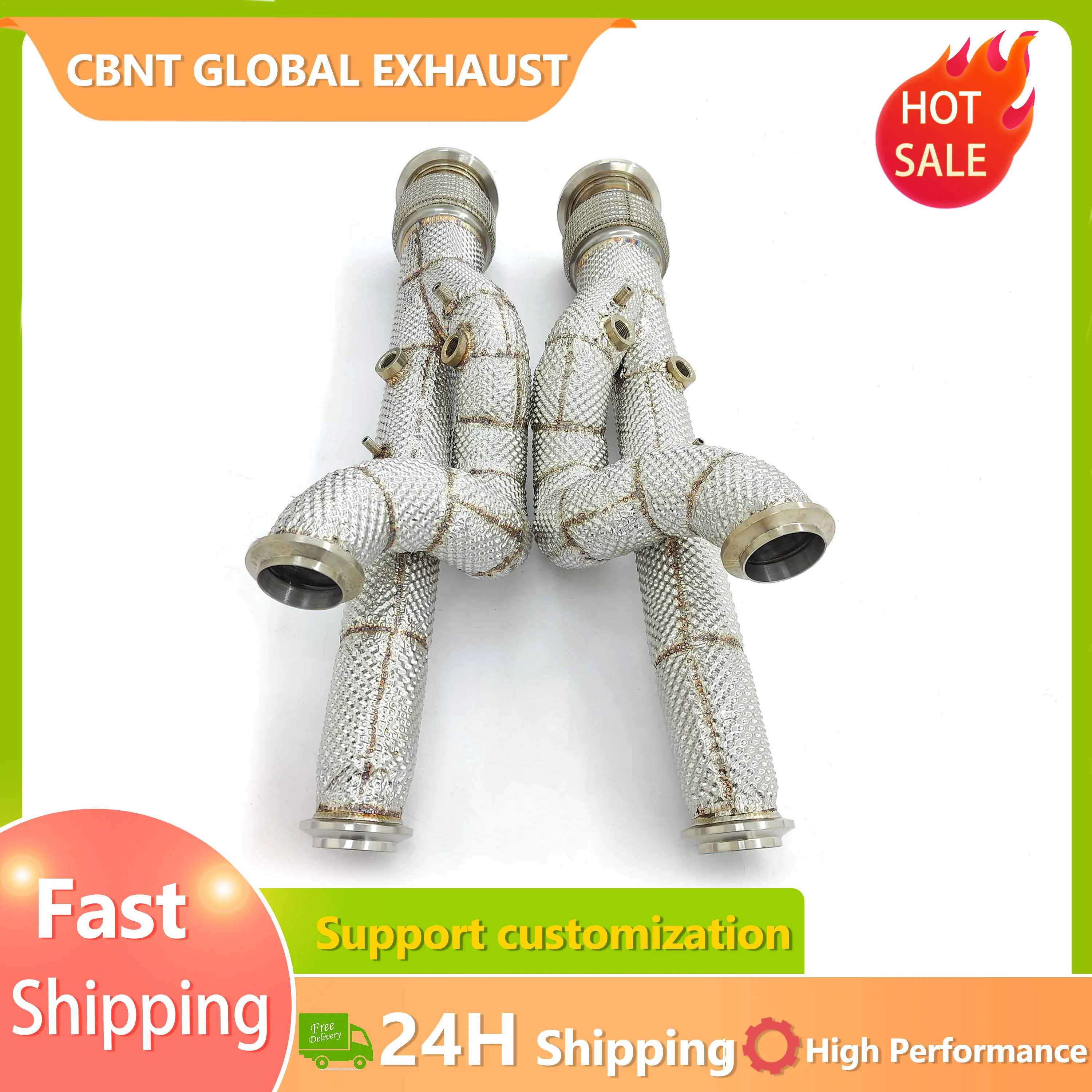 CBNT Stainless Steel Racing Downpipe Exhaust for Lamborghini Aventador LP700 LP740 LP750 6.5 V12 High Performance with Heat Wrap