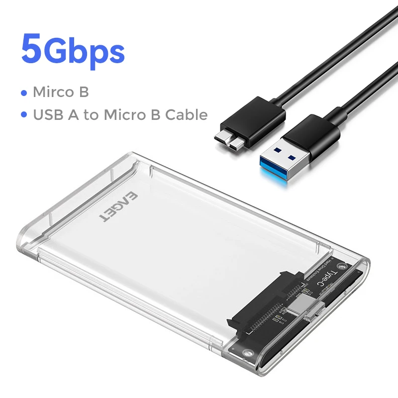 Eaget-SATA to USB 2.5 3.0ハードドライブエンクロージャー,3.1インチ