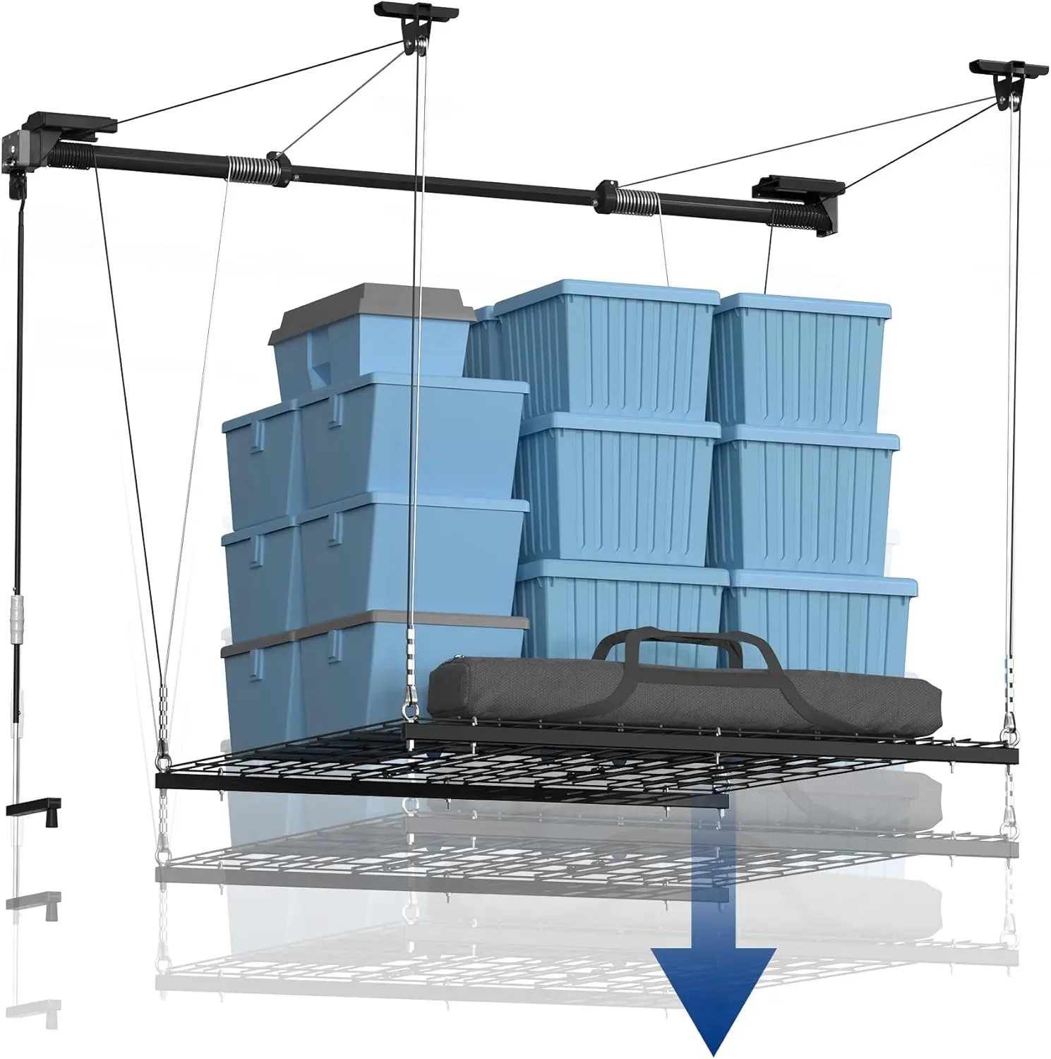 FLEXIMOUNTS GL1 Overhead Garage Lifting Storage Rack,4x4 Ft Heavy-Duty Metal Garage Ceiling Rack, Adjustable Organization System