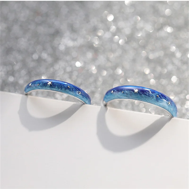 Blue Starry Sky Couple Rings Men Women Wedding Accessories Fashion 925 Sterling Silver Ring Midsummer Night Dream Lover Jewelry