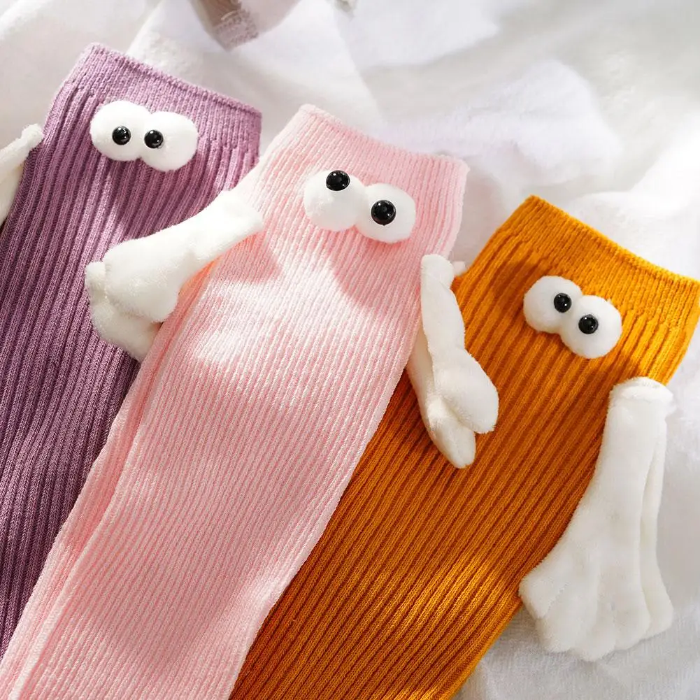 Chaussettes à aspiration magnétique pour enfants, 3D, beurre, couple, drôle, yeux, mi-tube, enfants, festival, cadeaux, mignon