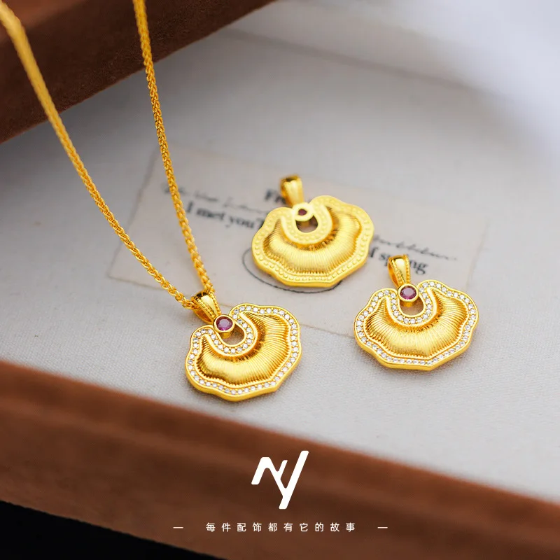 Luxury 24K 9999 Pure Gold real gold Women's Point Drill Brushed Ruyi Fu Lock Pendant Collarbone Necklace