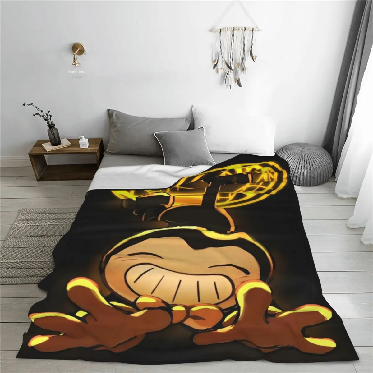 Kawaii Bendy Game Blanket Flannel Warm Throw Blanket for Bedroom Sofa Bed Rug