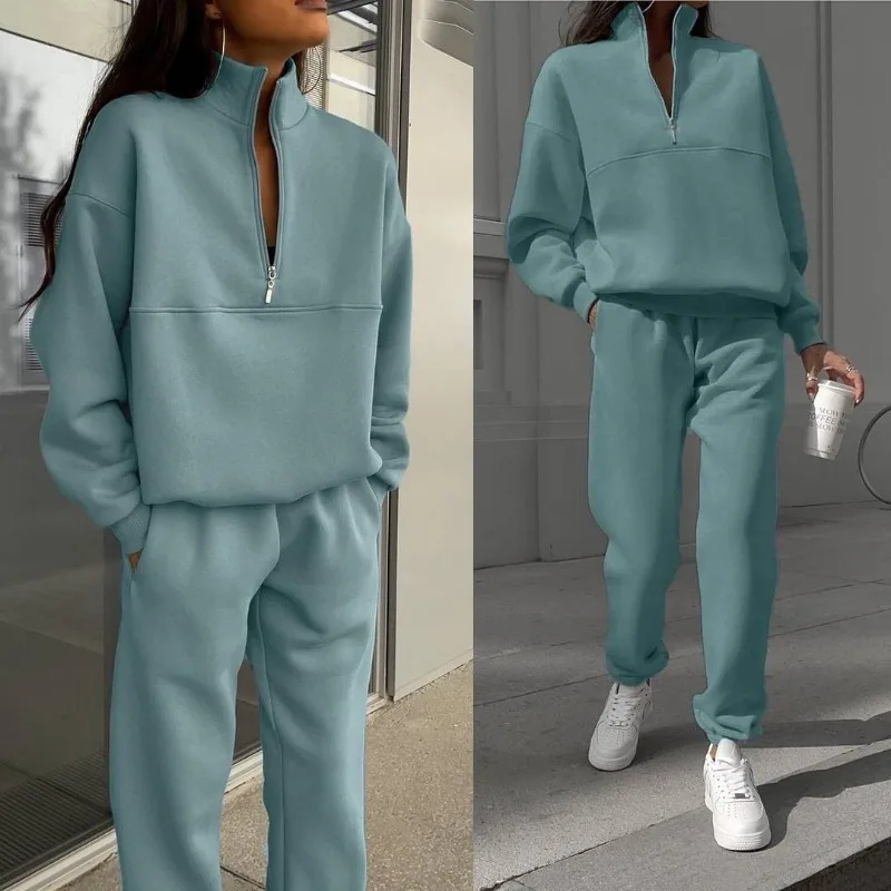 Autumn Women's Tracksuit with Zipper Cotton Oversize White Casual Two Piece Set Women Classic Sports Trouser Suits for Women