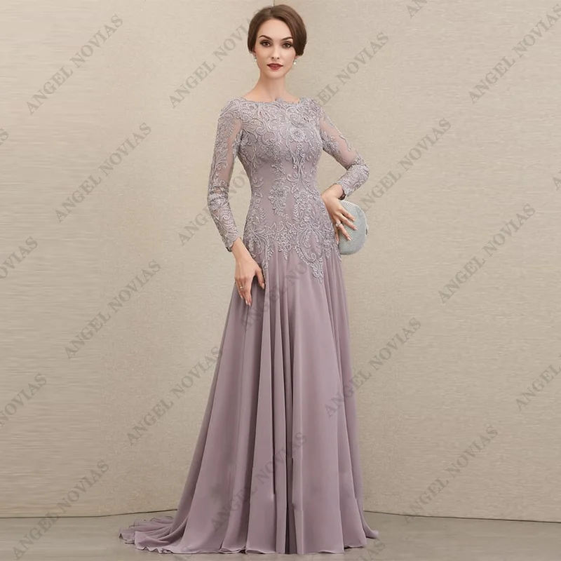 Customized Long Sleeves Mother of the Bride Dresses Women Elegant A Line V-Neck Formal Dress Applique Robes Invitée Mariage