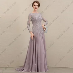 Customized Long Sleeves Mother of the Bride Dresses Women Elegant A Line V-Neck Formal Dress Applique Robes Invitée Mariage