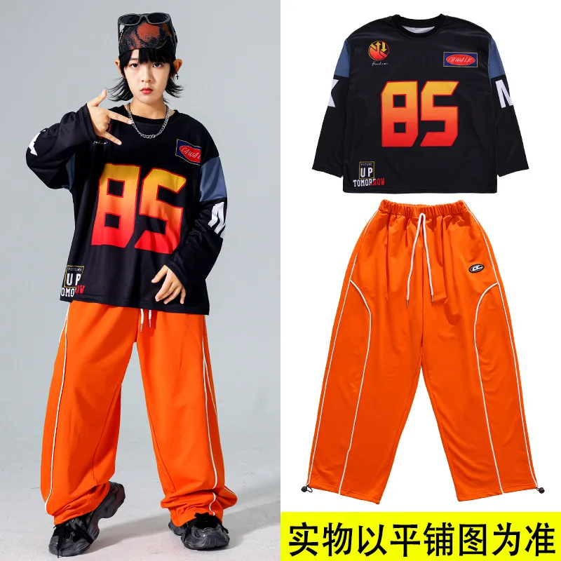 Boys Hip Hop Cool Sweatshirt Vest Cargo Pants Girls Fashion Jazz Street Dance Costume Children Clothes Set Kids K-pop Streetwear