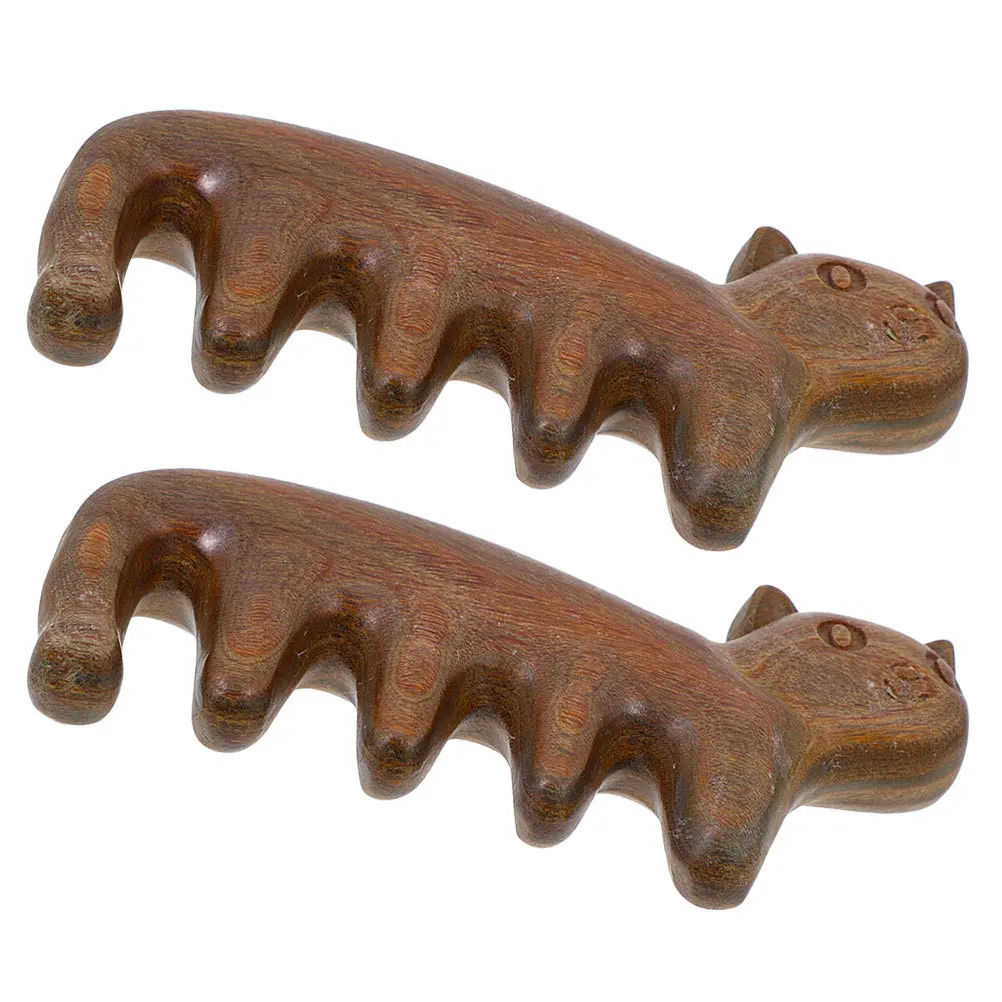 

2Pcs Natural Wood Cat Massage Comb Soothing Scalp Relief Head Fatigue Promote Blood Circulation Compact Travel Friendly