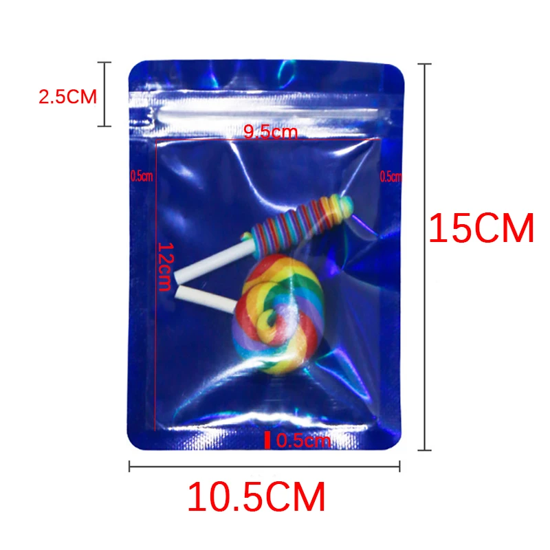 50pcs/lot Resealable Smell Proof Bag Clear Holographic Rainbow Ziplock Bags for DIY Jewelry Packaging Party Favor Food Storage