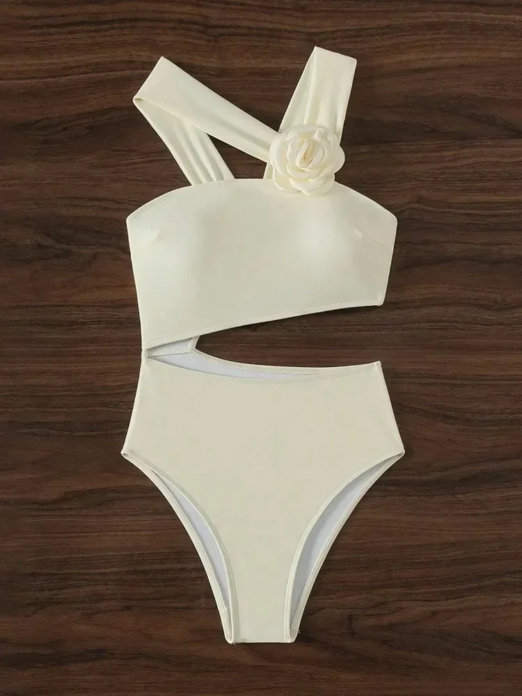 3D Flower Solid 2026 One-shoulder Swimwear Women Sexy Push UP Hollow One Piece Swimsuit Monokini Summer Beach Lady Bathing Suit